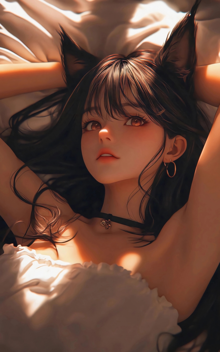 猫耳少女 暖阳 光影 4k动漫手机壁纸